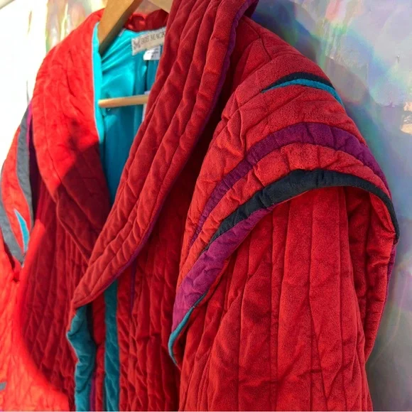 80s Bob Mackie Red Quilt Suede Jacket - Picture 5 of 14